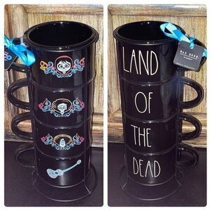 Rae Dunn Disney CoCo Land of the Dead mug set of 4 mugs with holding stand